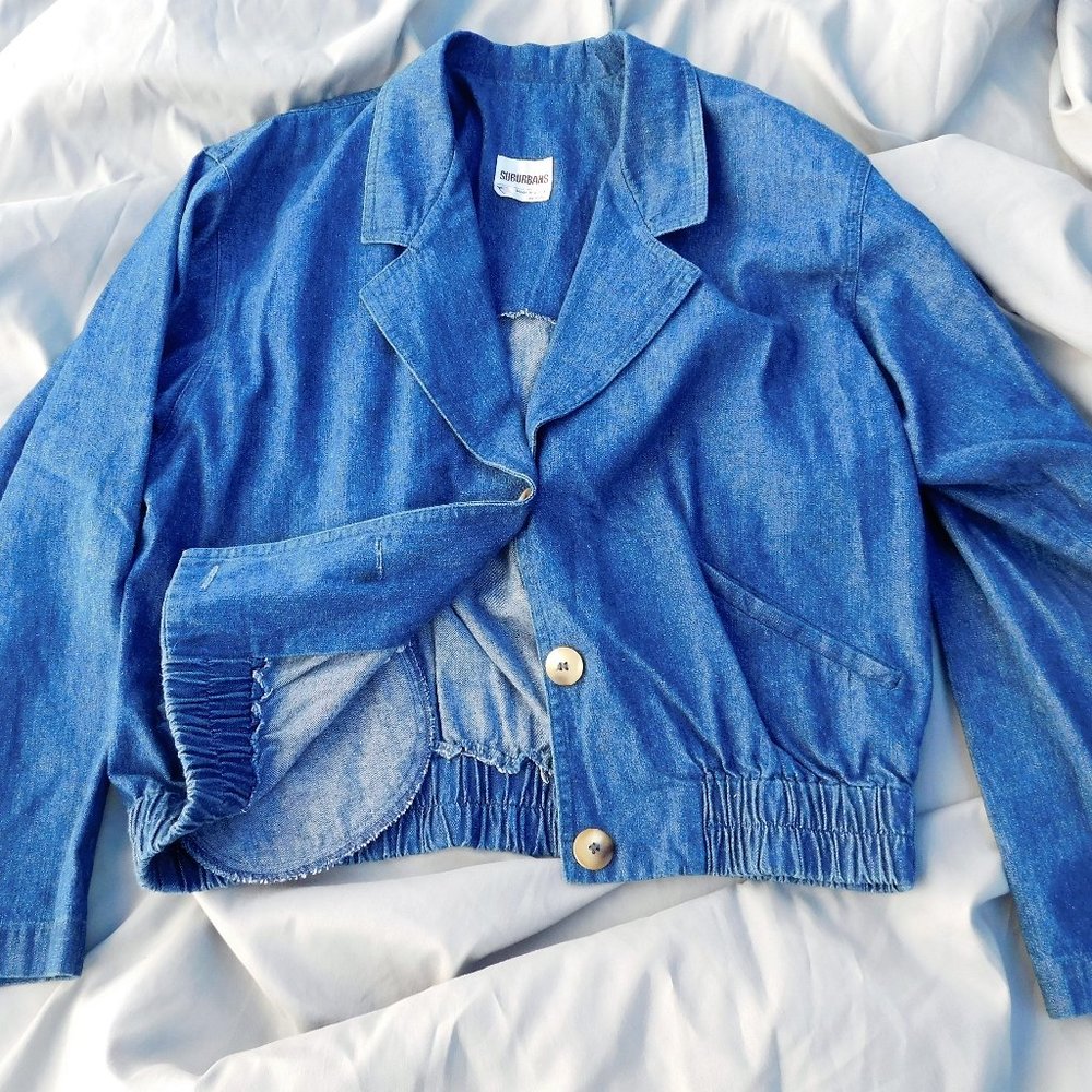 Batwing 80's Suburban denim jacket, stretch waist, SZ 10, BEDAZZALER DREAM